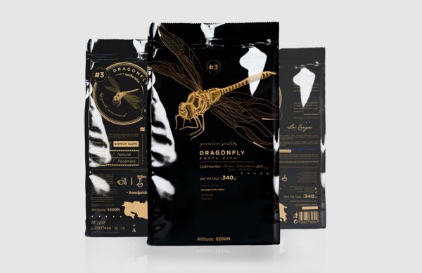 蜻蜓主题的咖啡品牌包装设计 