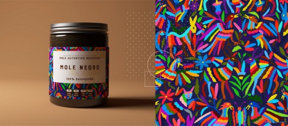 MOLE NEGRO重彩插画风格墨西哥酱罐头瓶包装设计案例赏析 