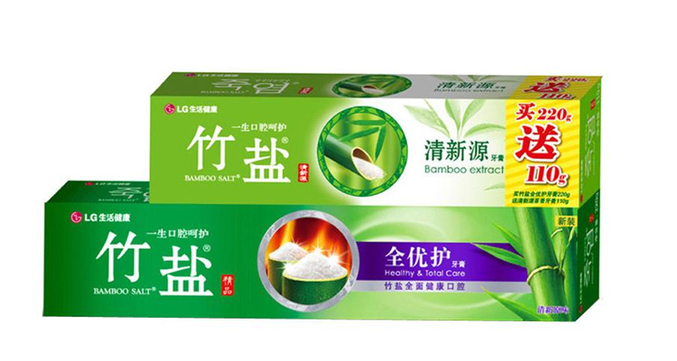 LG竹盐品牌宣传标语：富含竹盐的精品牙膏！