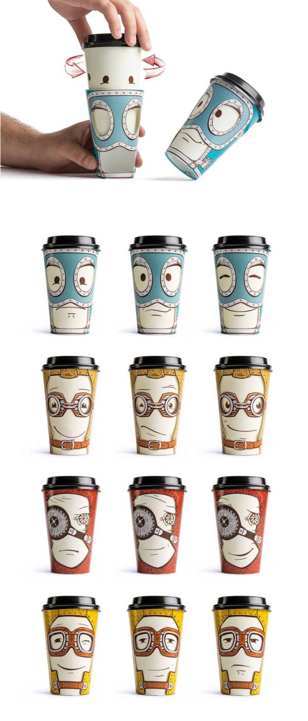 可旋转的咖啡杯表情包装设计