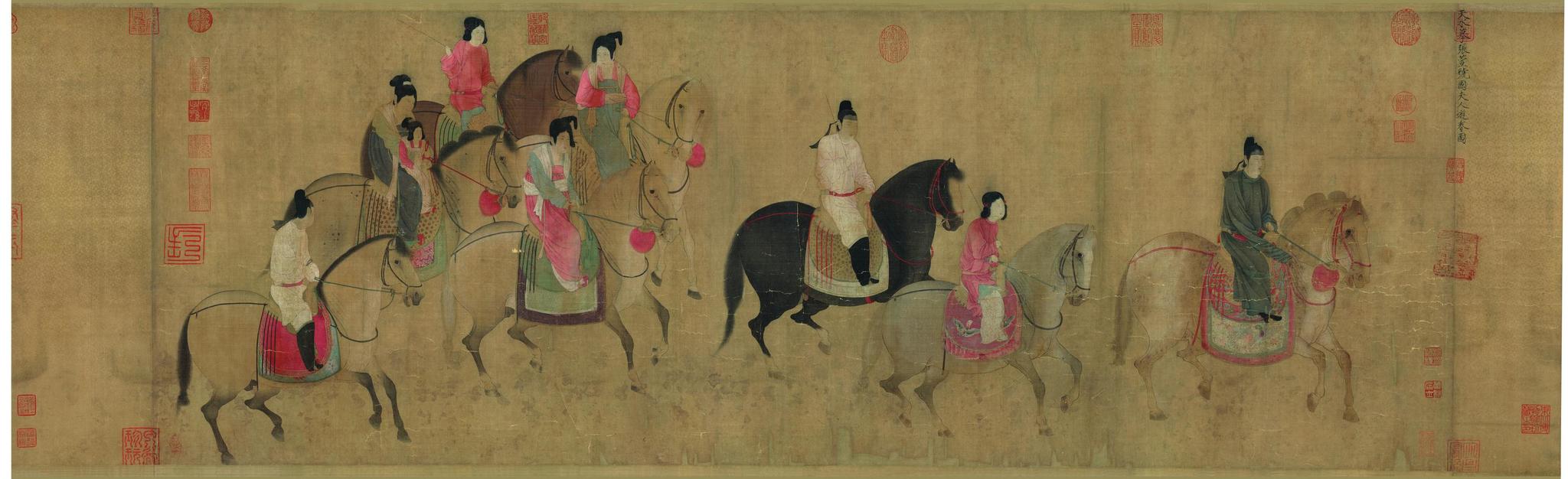 《摹張萱虢國夫人游春圖（畫芯）》-趙佶創(chuàng)作