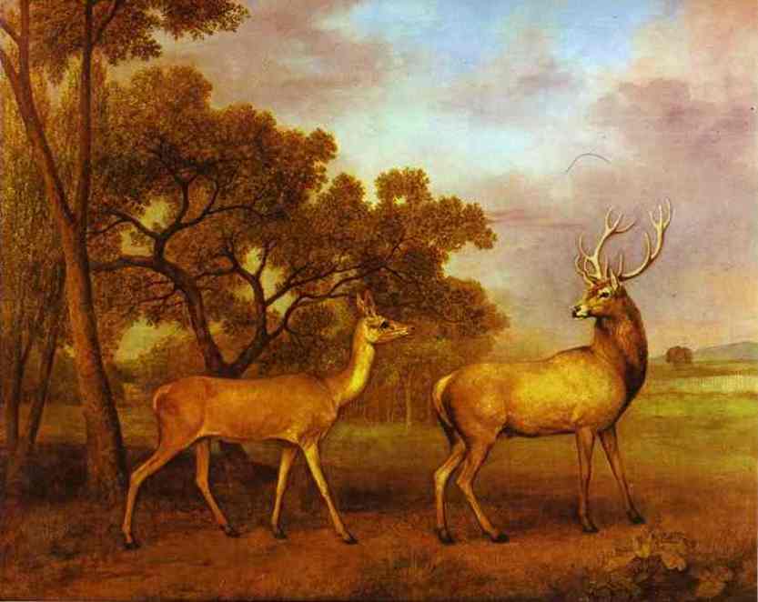 《红色雄鹿和雌鹿》-乔治·斯塔布斯创作