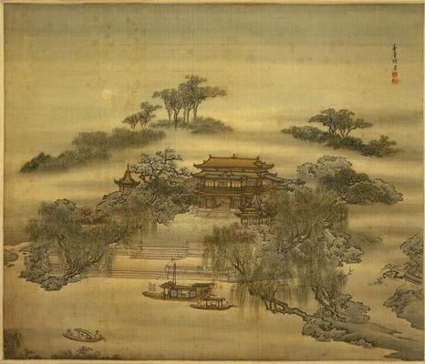 《山水四條屏-揚州四景-春臺明月》作品賞析