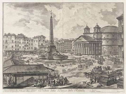 《广场的圆形建筑的景观，罗马风景》作品赏析