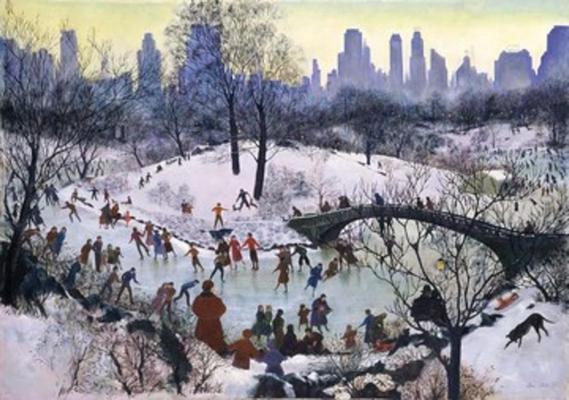 《在中央公園滑冰，1934年》作品賞析