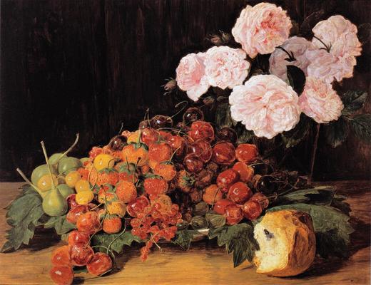 《静物：玫瑰，草莓与面包》作品赏析