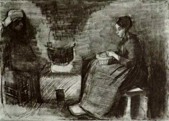 《女人坐在爐火旁剝土豆》作品賞析