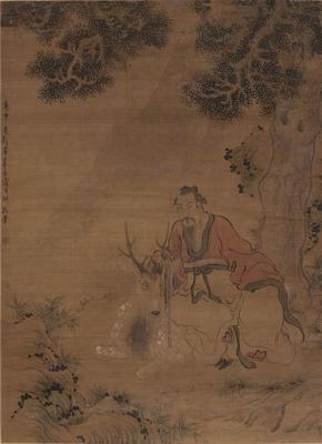 《柏下仙鹿圖軸》作品賞析