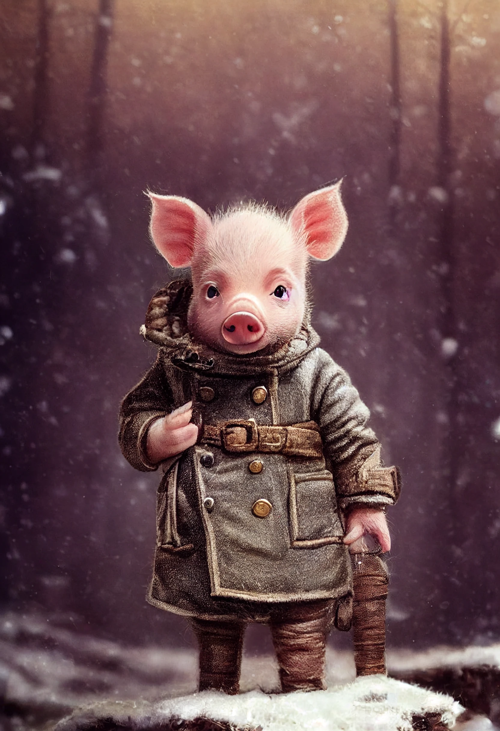 小猪冒险家穿保暖大衣，装备齐全