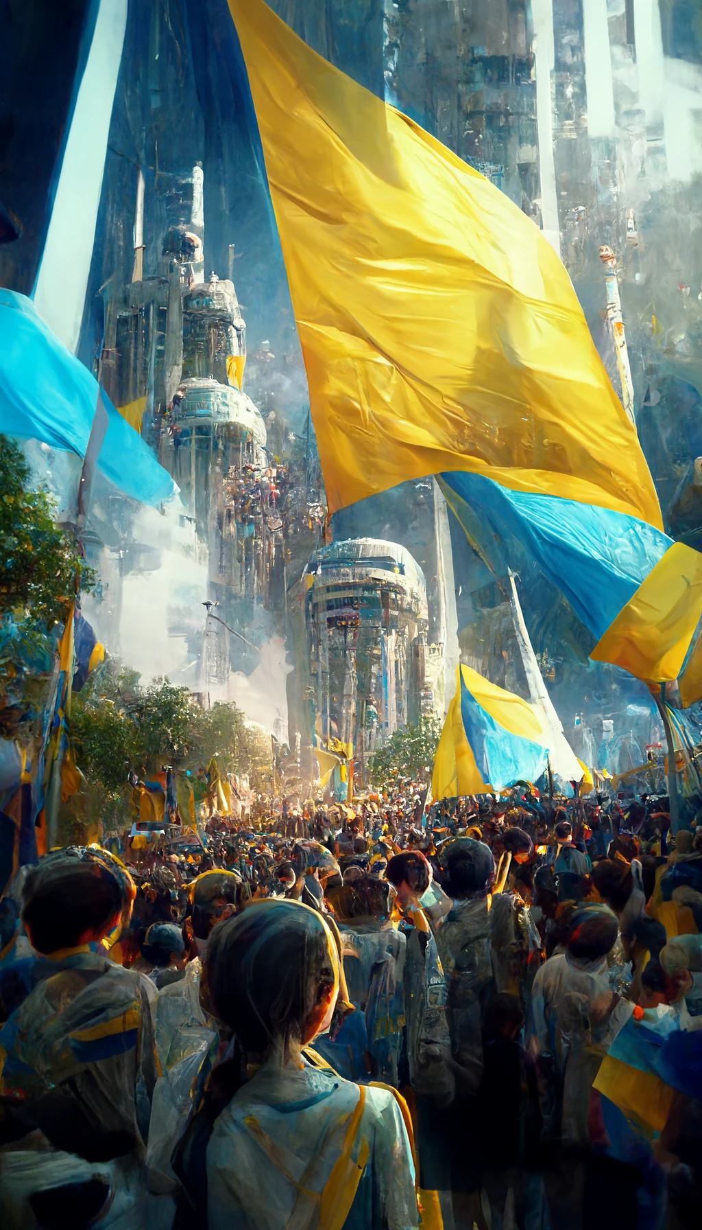 未来主义乌克兰庆祝游行，高清艺术风格