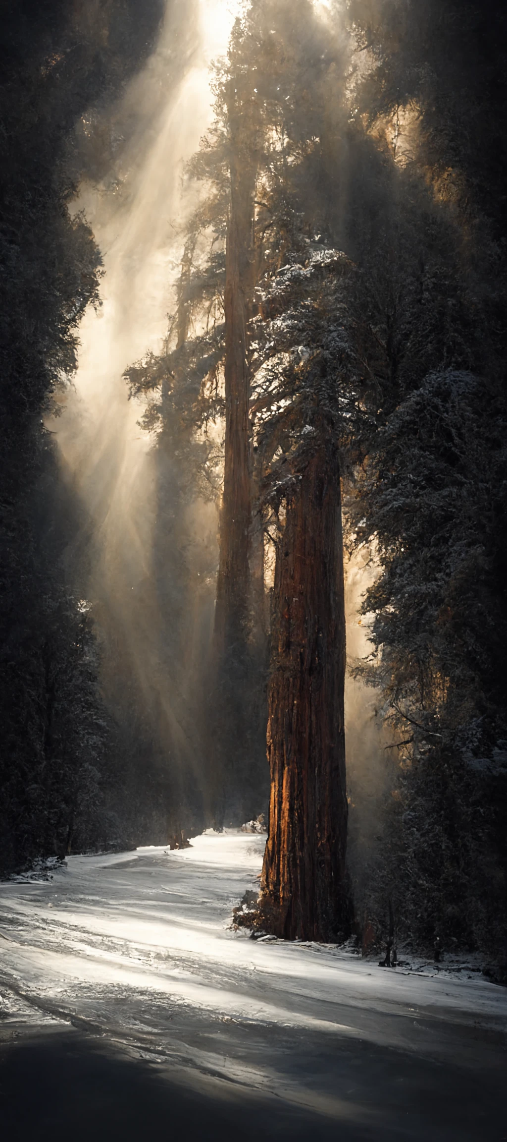 冬日红杉：戏剧性光影
