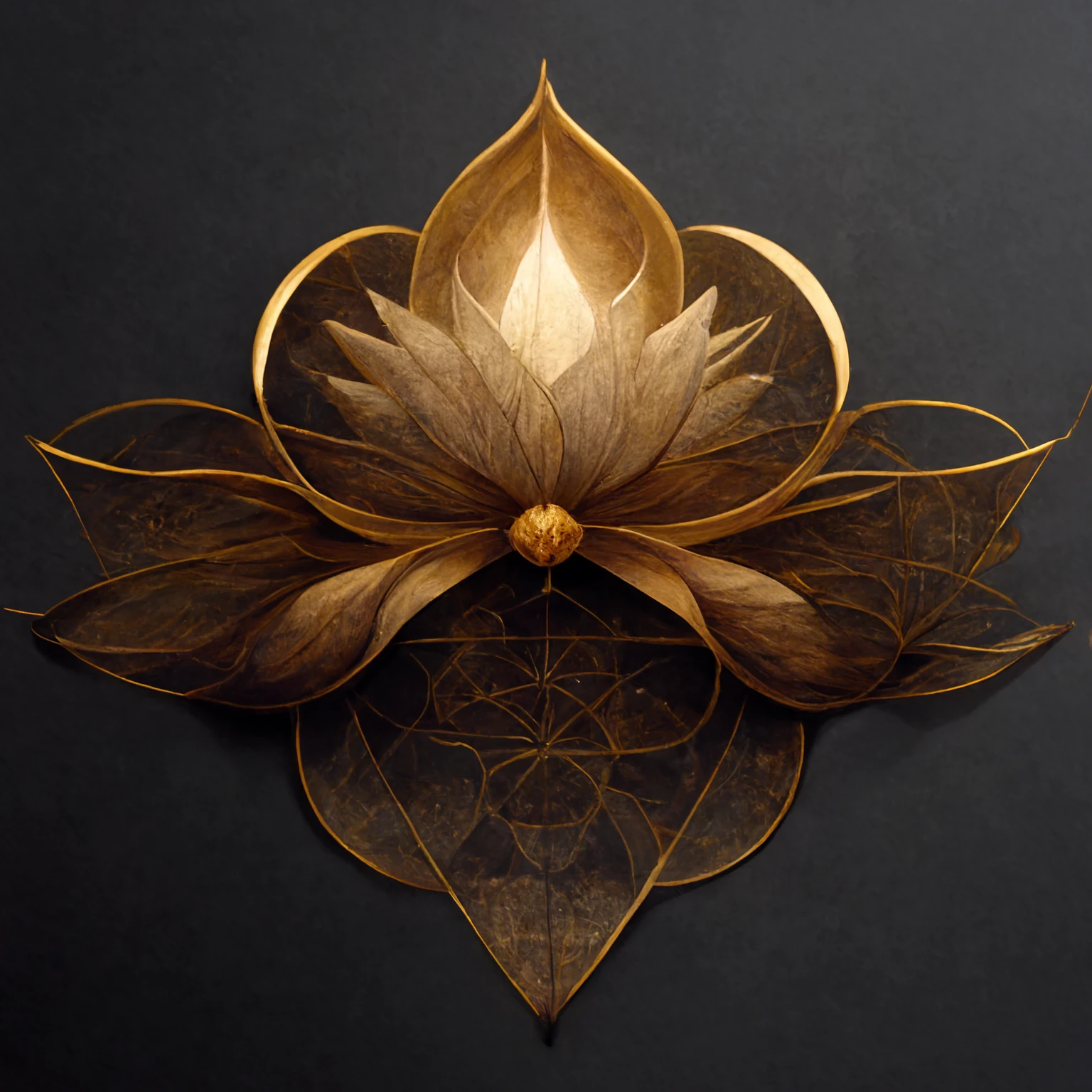 黄金比例瓷砖：兰花花与金色框架的干净抽象设计
