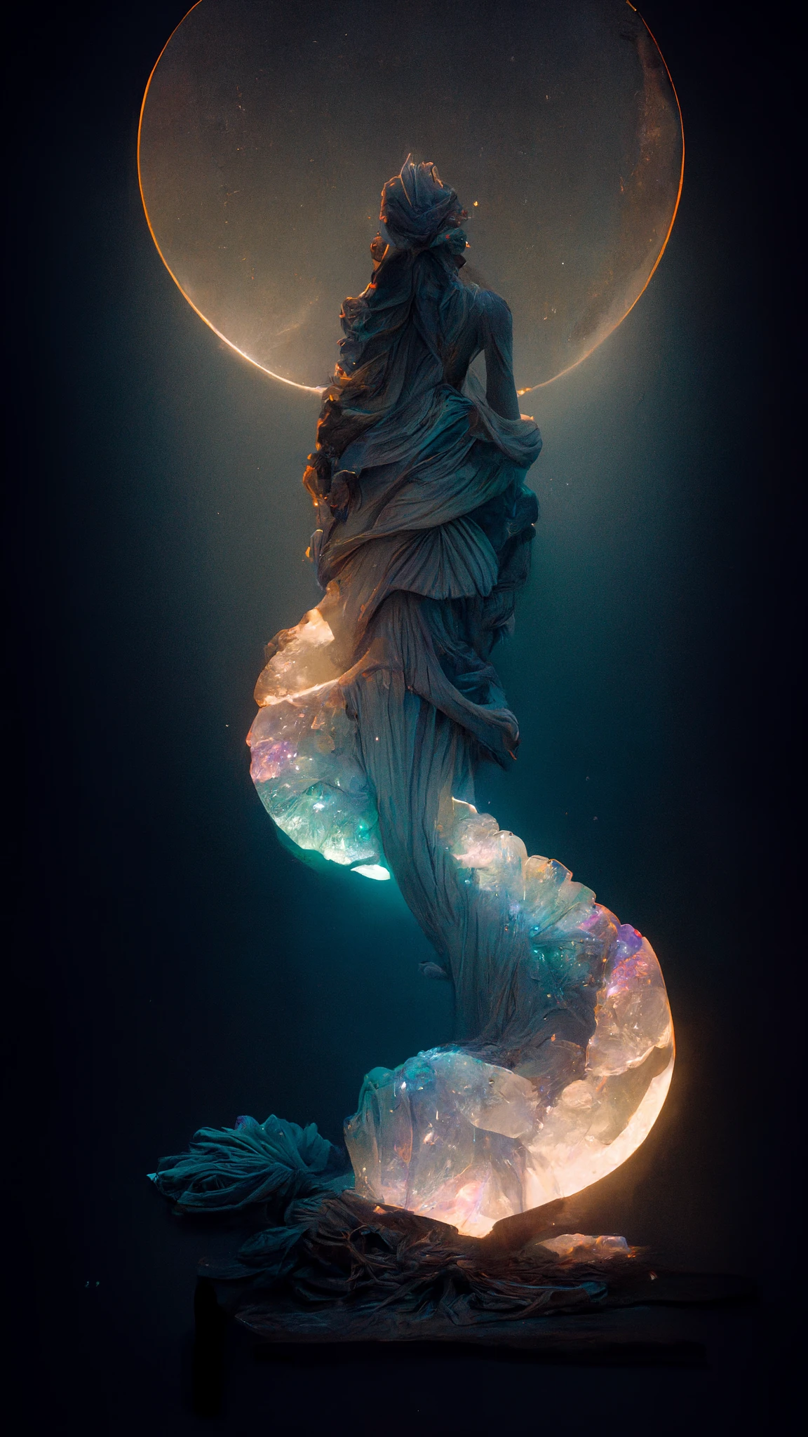 月光下的(a mermaid sitting down moonlight ...