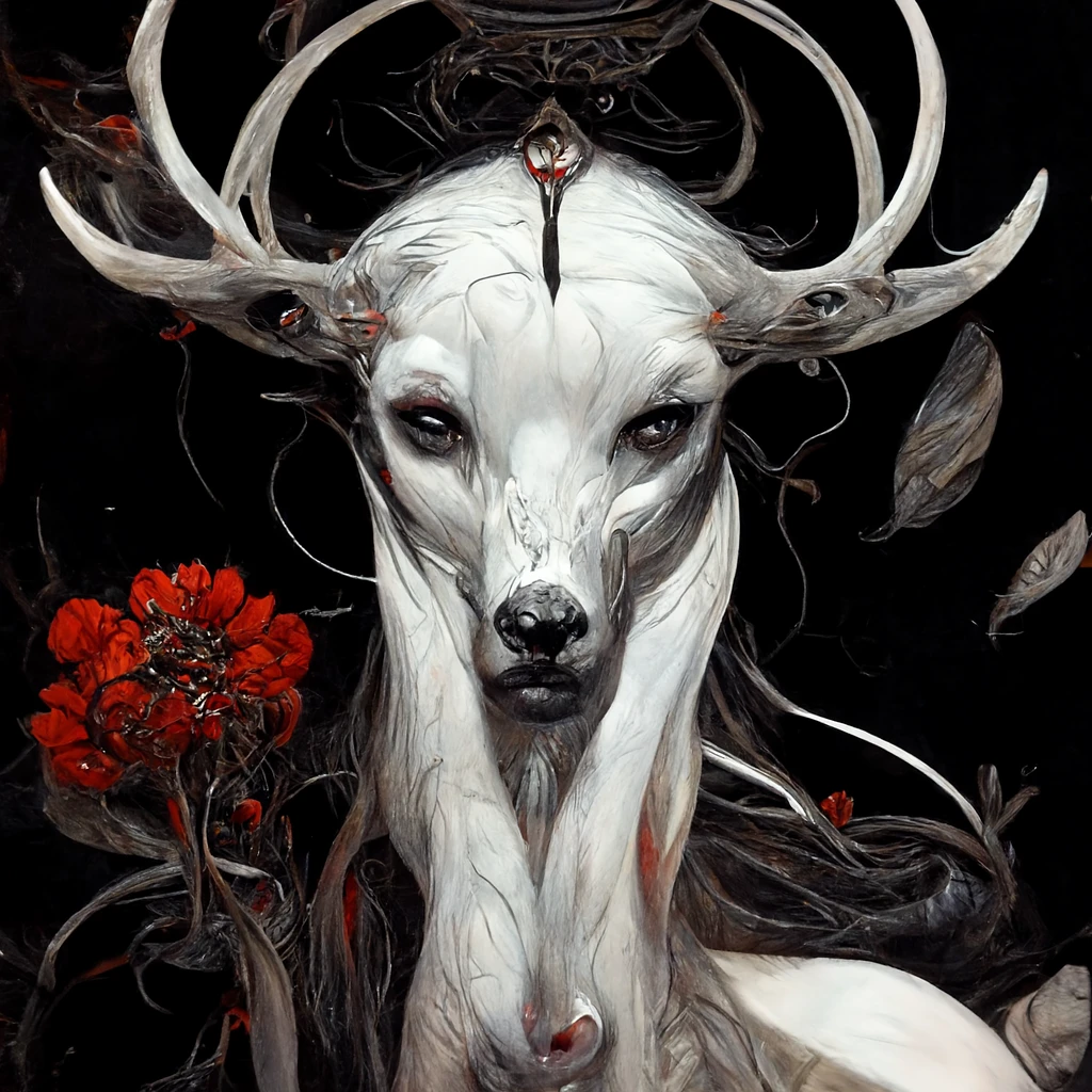 黑白鹿与红花：细节艺术的地狱之美