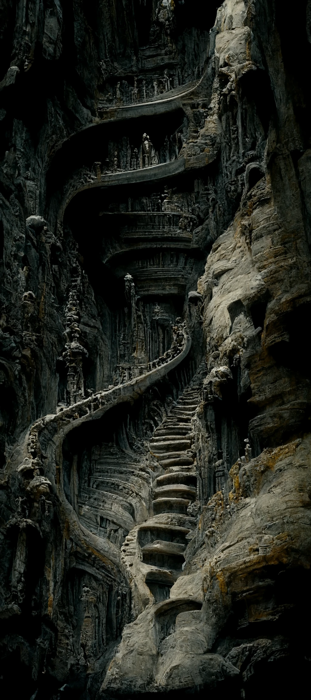 黑岩悬崖巨型楼梯：4K细节电影构图