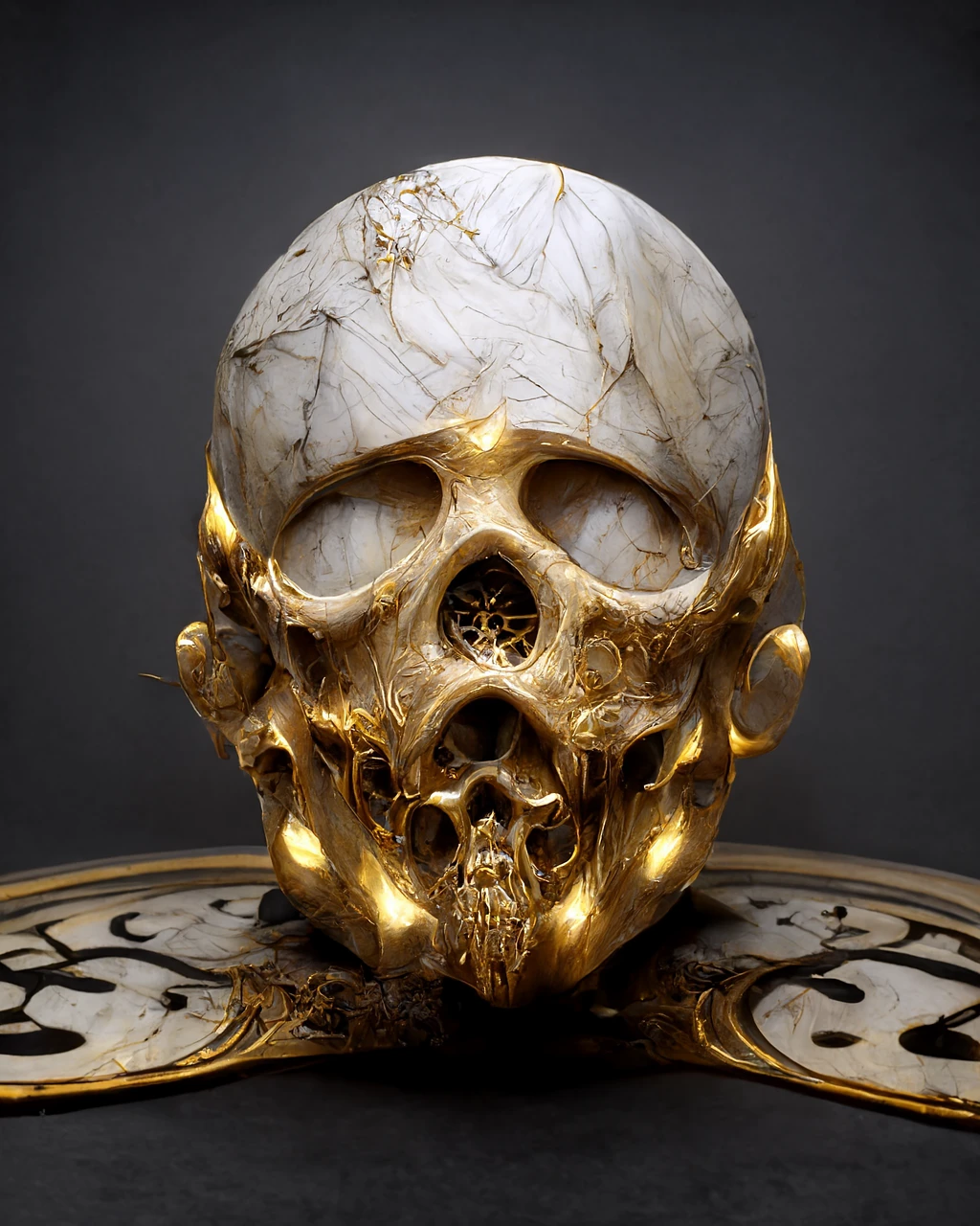 Marble Sculptures and Golden Skull Clock: A Radiant Display