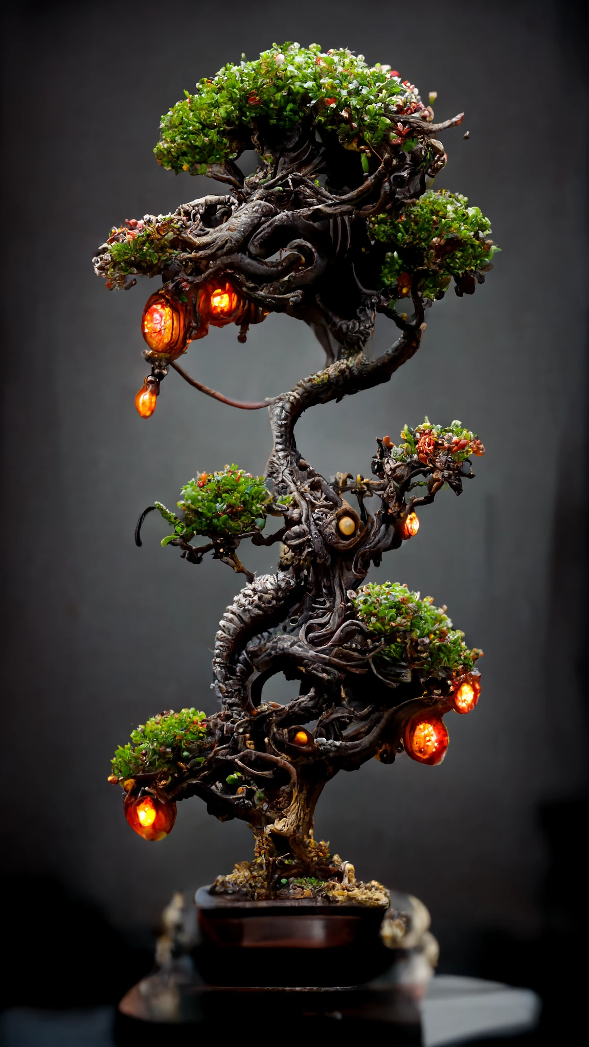 未来主义盆景树：外星果实与史诗尾巴