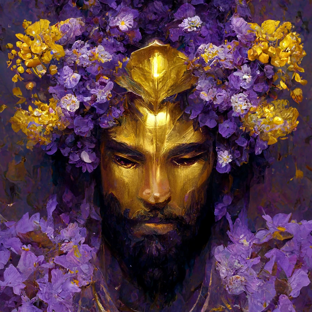 紫花环绕的金神