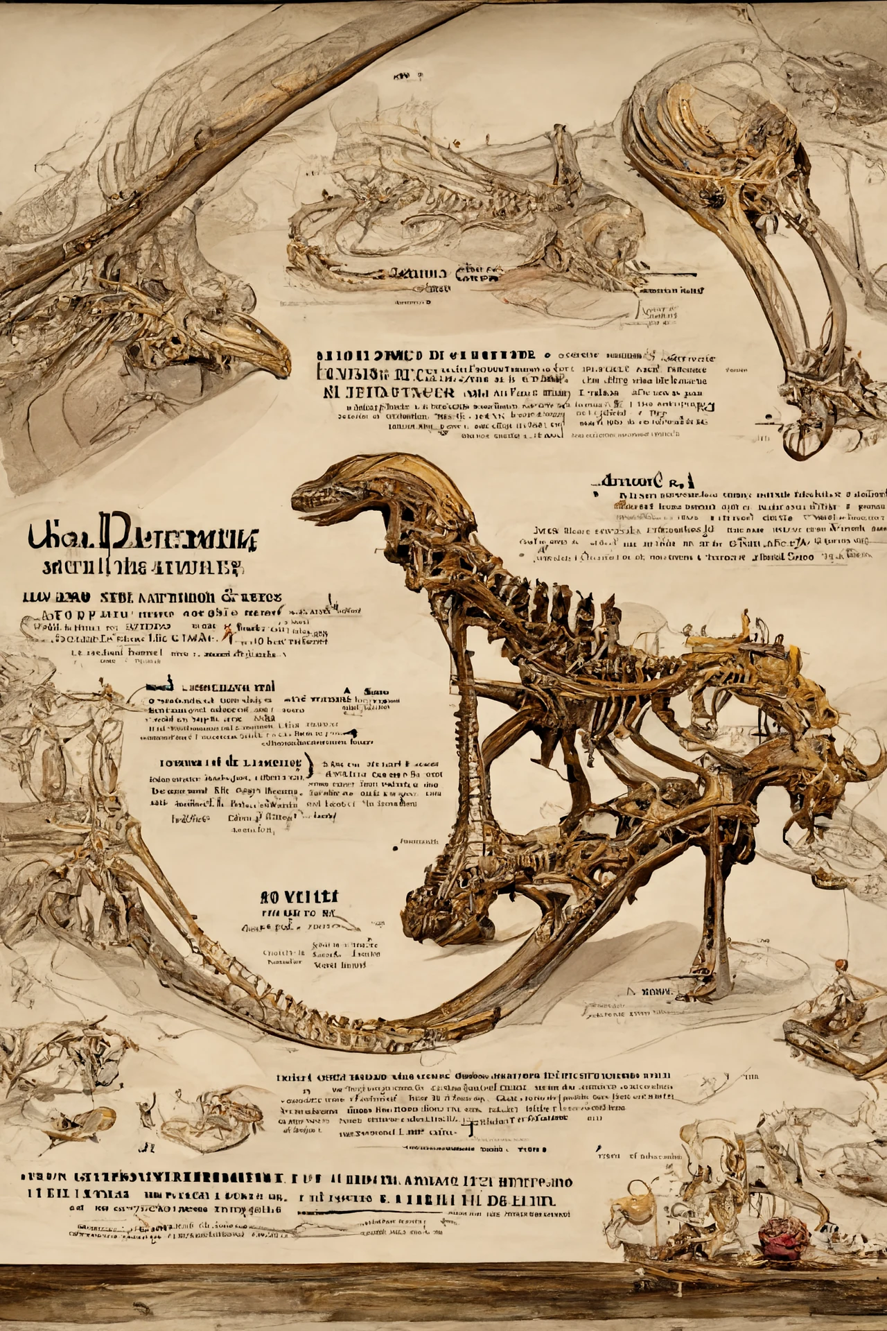 达芬奇风格8k恐龙骨骼信息图