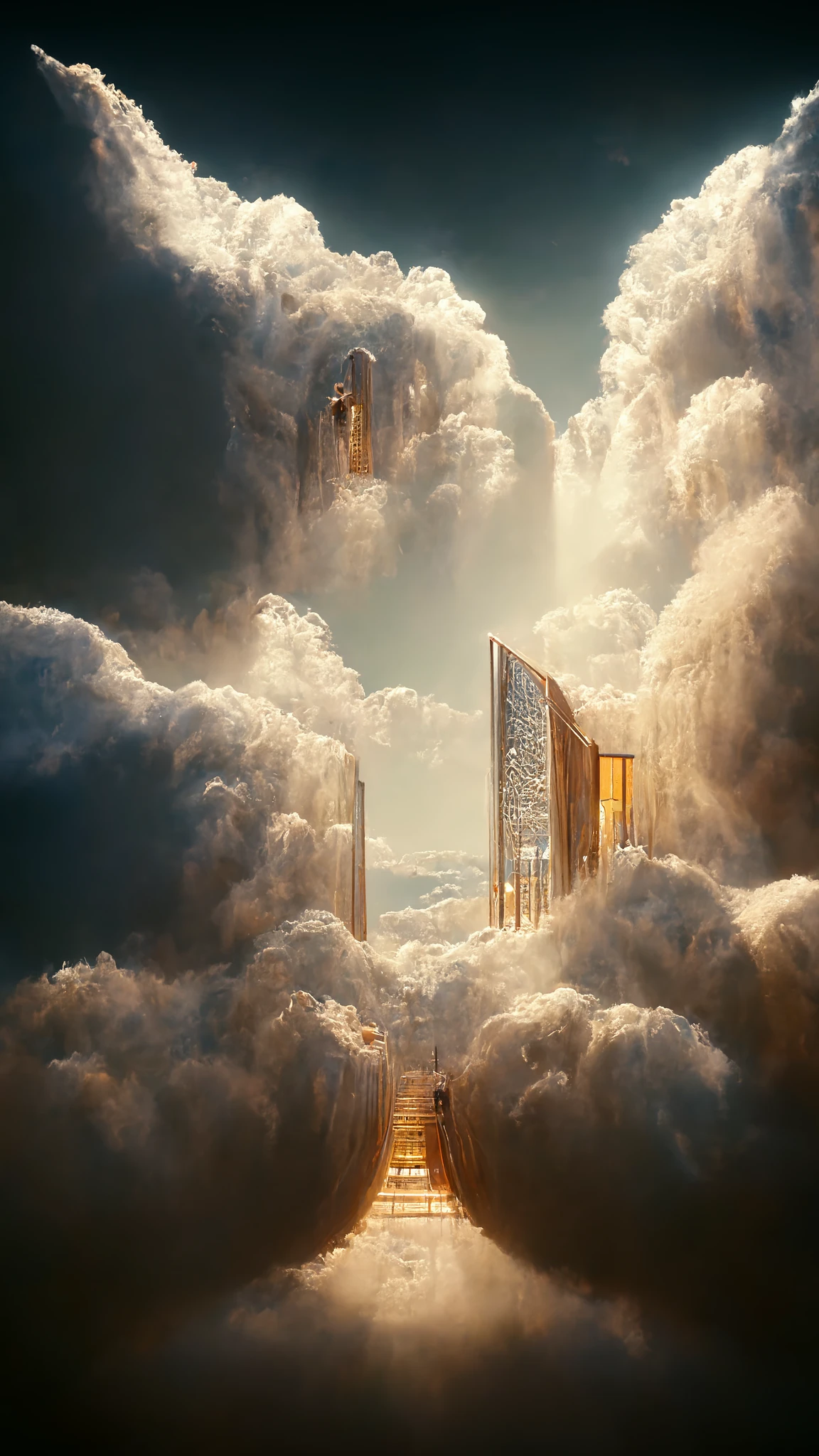 现代建筑天堂门，云朵照耀4K细节