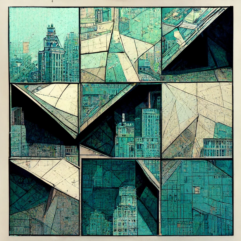 未来城市景观：彭罗斯瓷砖漫画风格