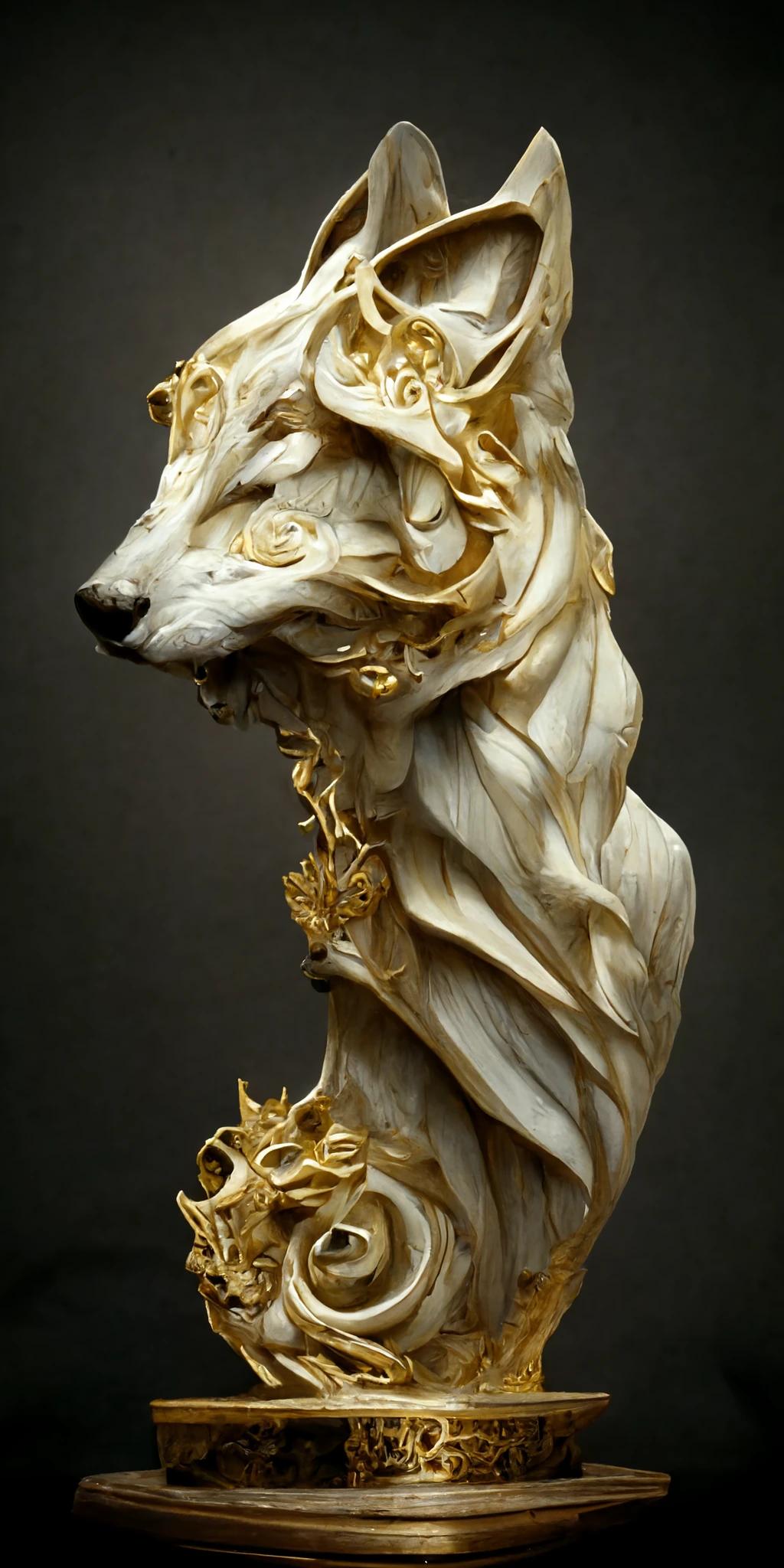 华丽狼雕像，金丝线点缀