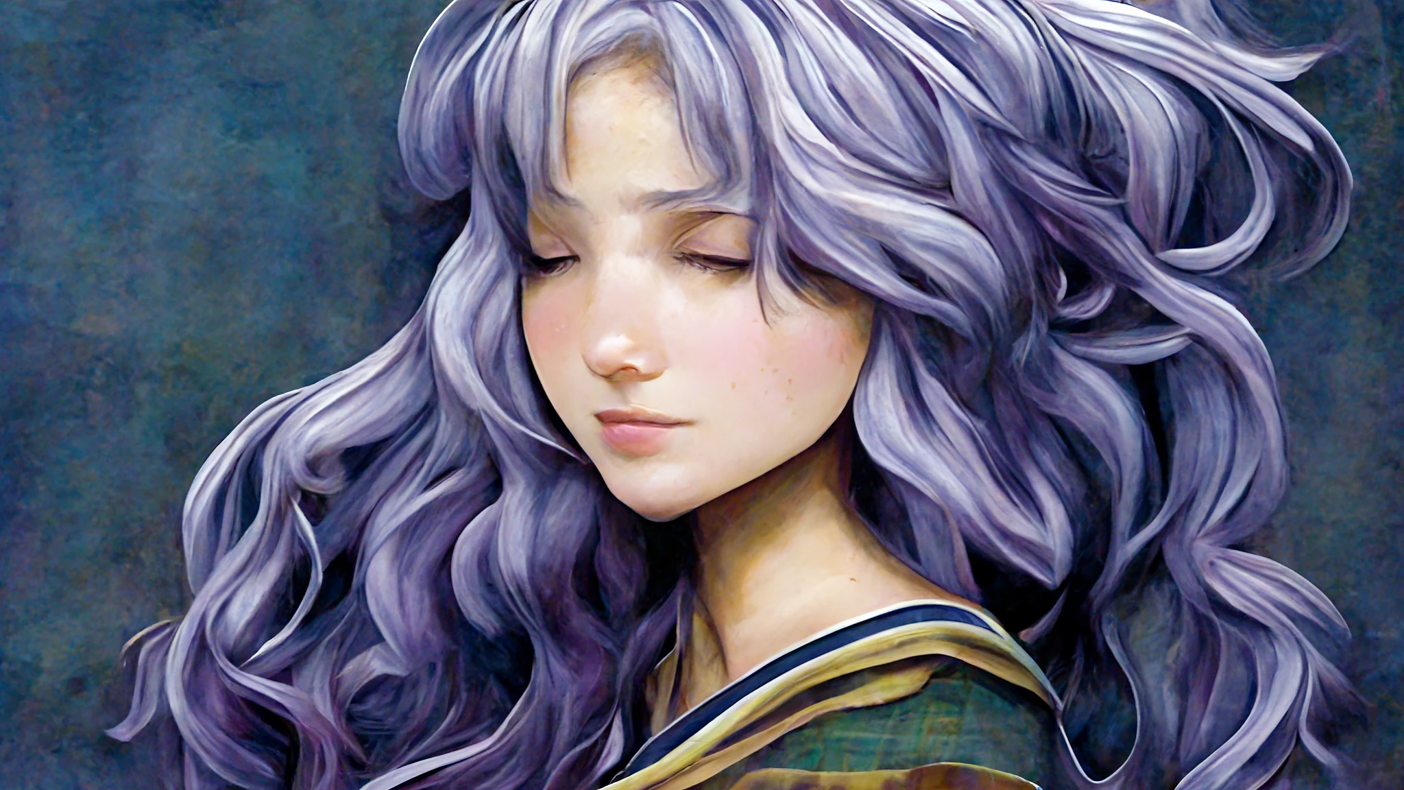 紫发女孩闭眼，光明闪耀