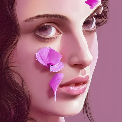 专业数字插画：粉色花瓣与蒙娜丽莎混合