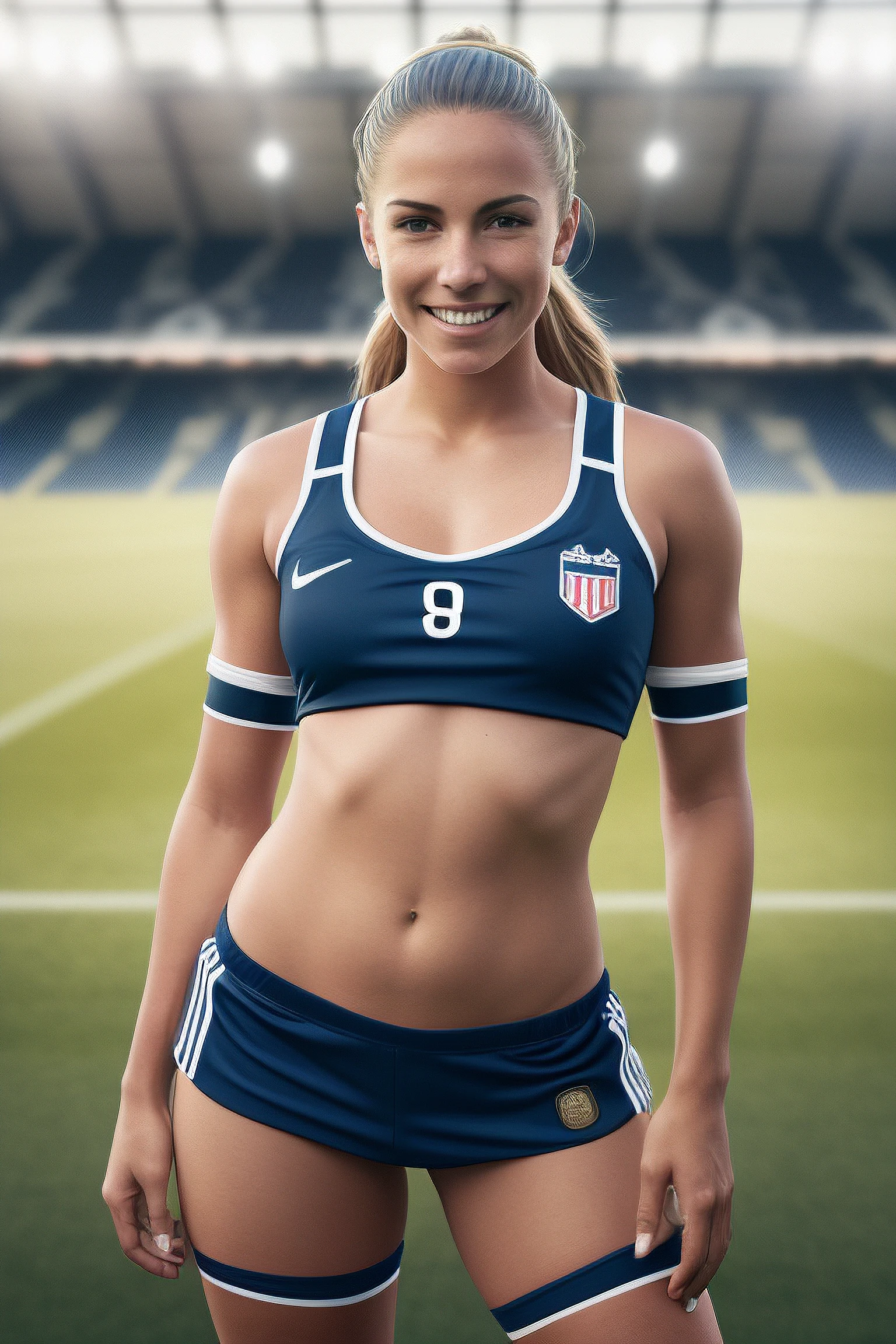 女足球员微笑内衣照，逼真8K高细节艺术