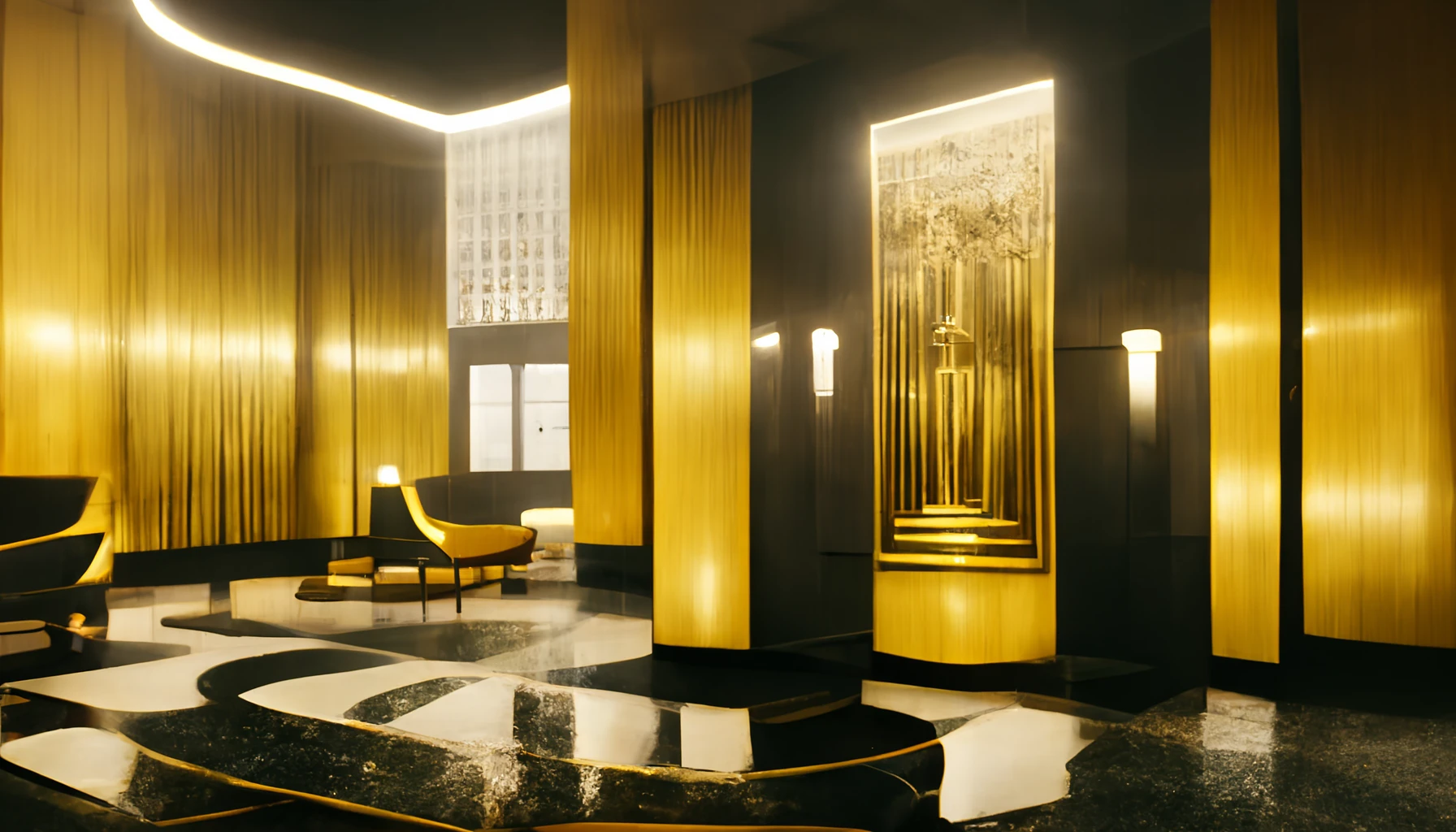 金色黑白，艺术酒店大堂：超真实自然光