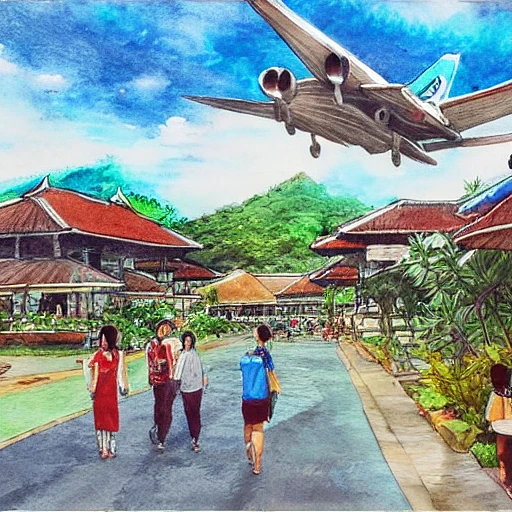巴厘岛机场上空的吉卜力风景画