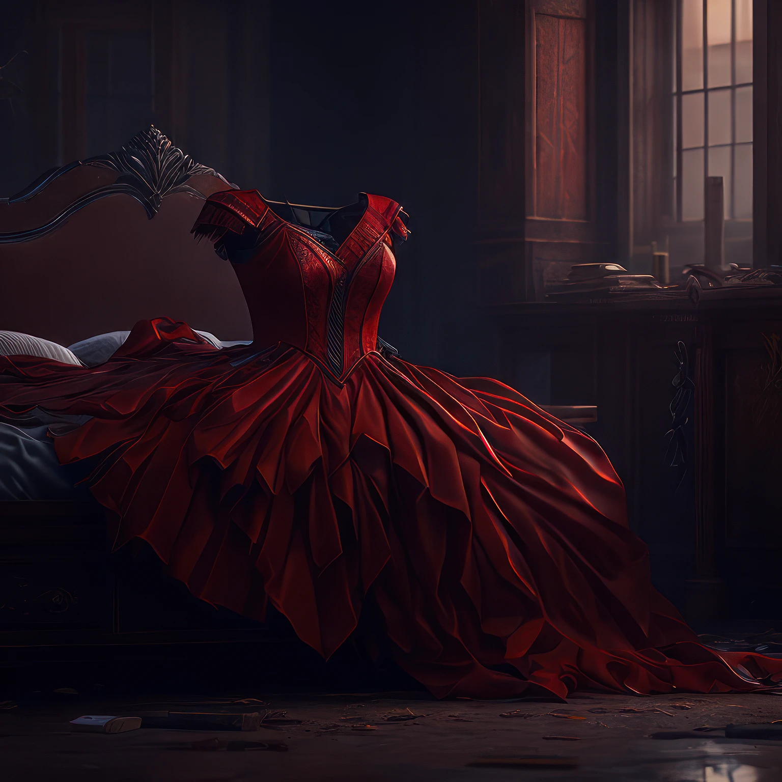 废弃房间里的红裙子