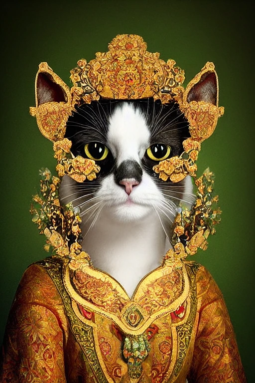 Regal Feline: Dramatic Studio Portrait with Ornate Headpiece