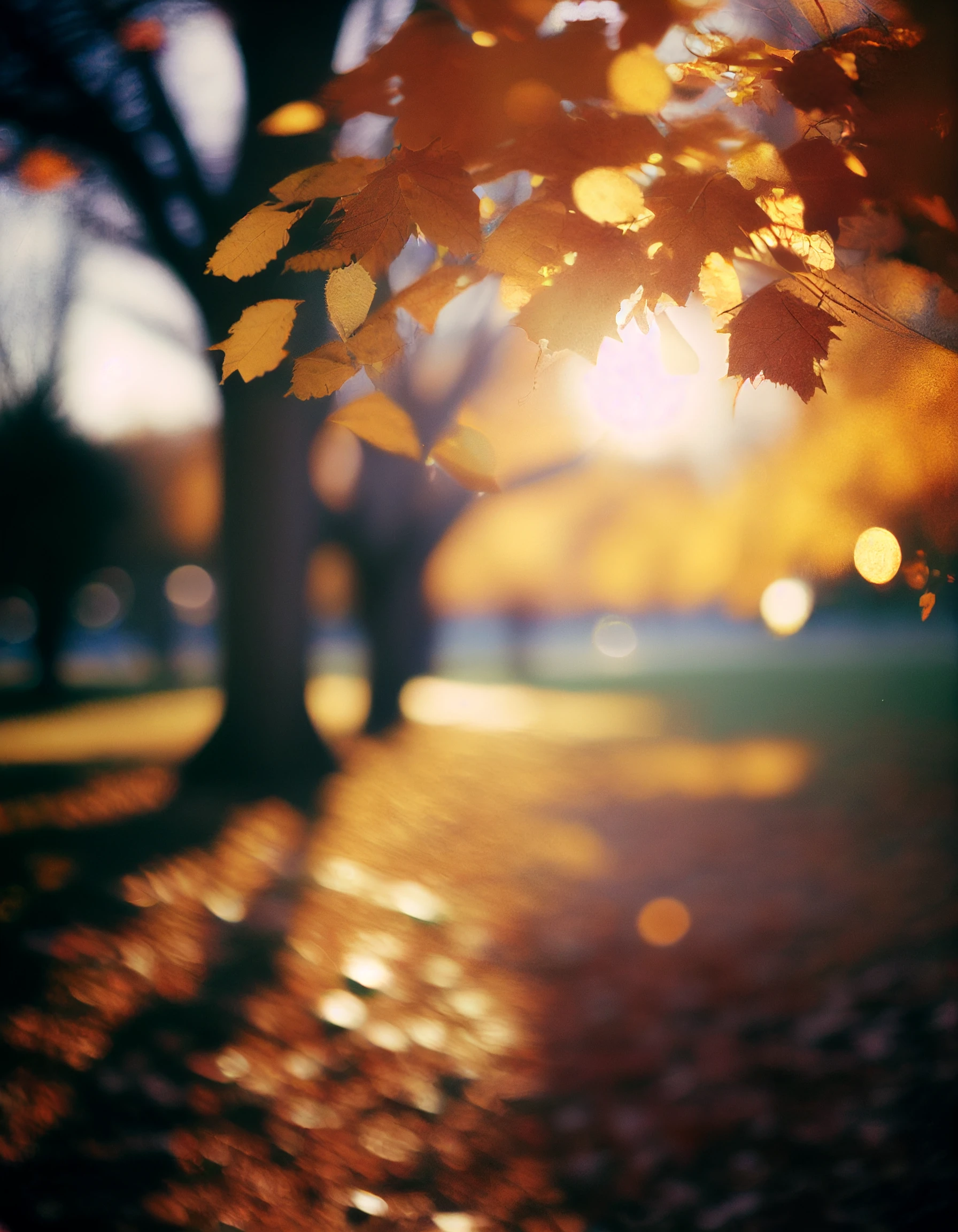 秋日公园，胶片光晕，暖色调
