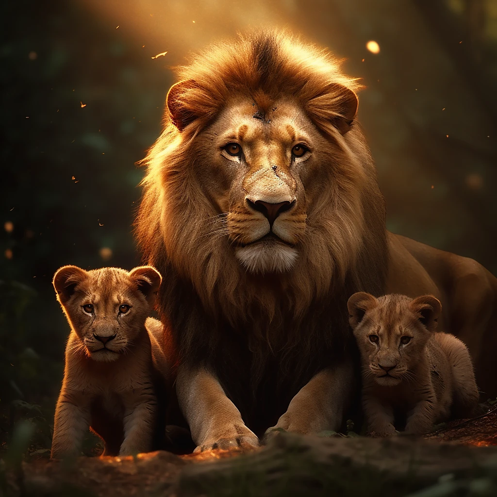 狮子与幼兽：自然与人造的完美结合