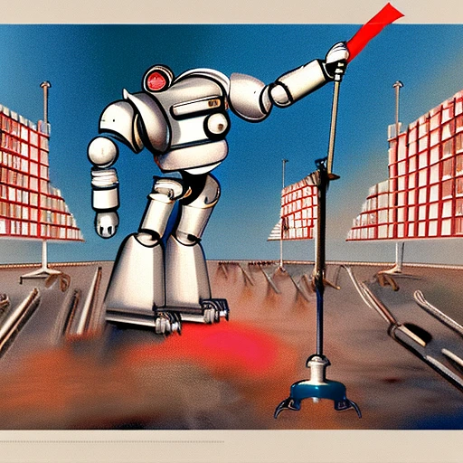 机器人举红旗，科幻与现实交融
