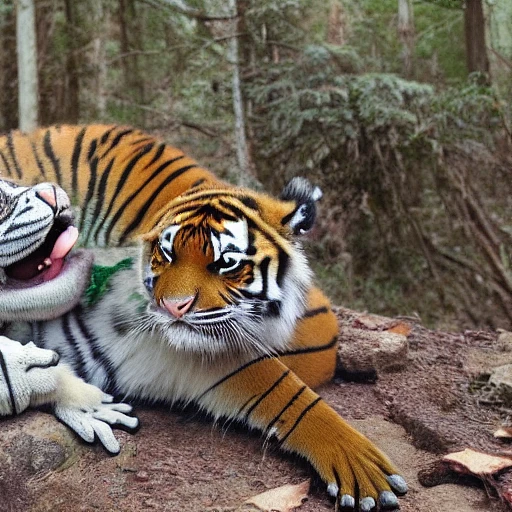 森林里的老虎与青蛙友谊深厚