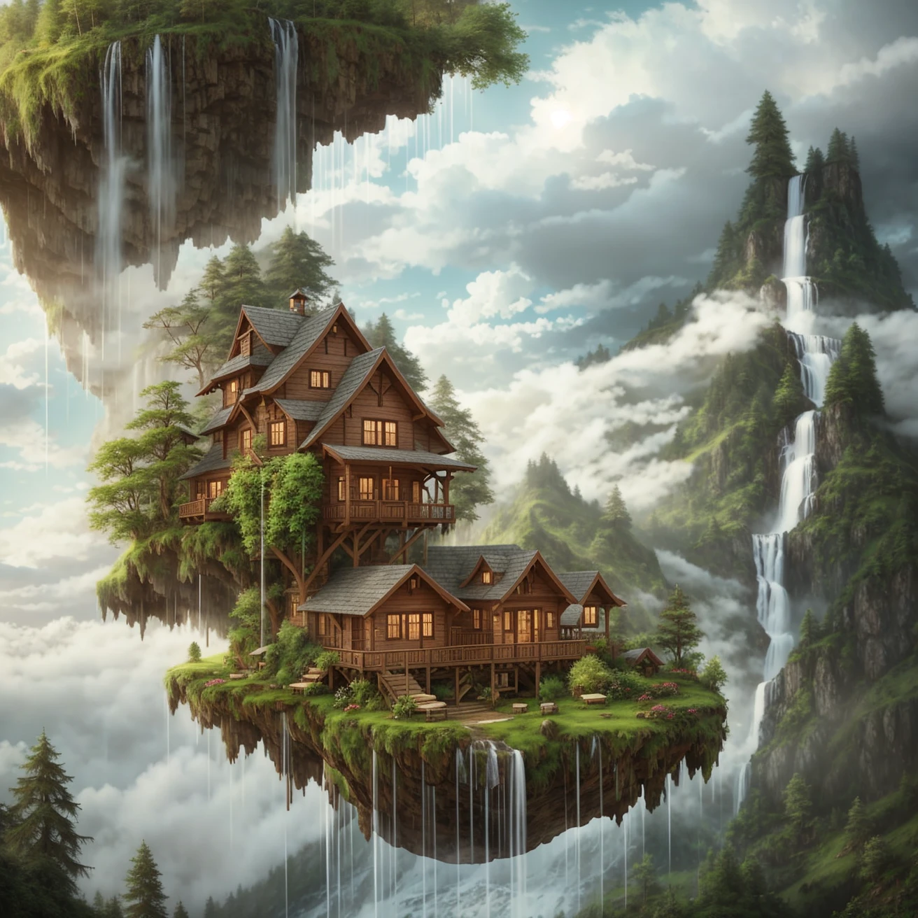 天空之岛：树屋、瀑布、戏剧性光
