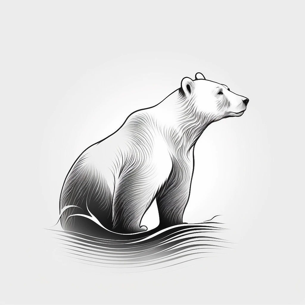 北极熊矢量标志：清晰粗线，孤立白背景