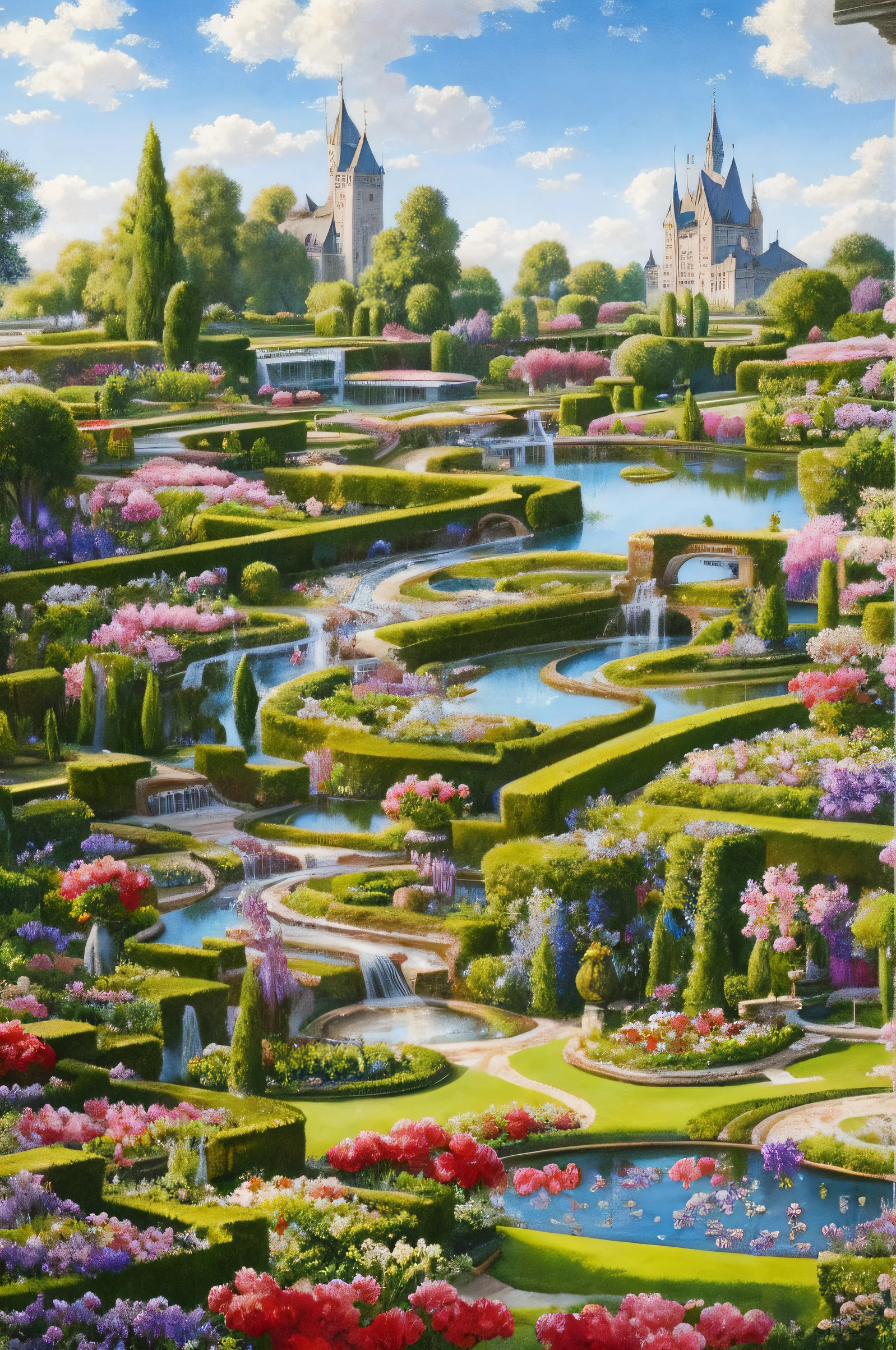 超现实城堡花园：精致魔幻哑光画
