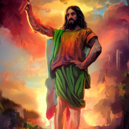 耶稣吸大麻，数字插画，概念艺术