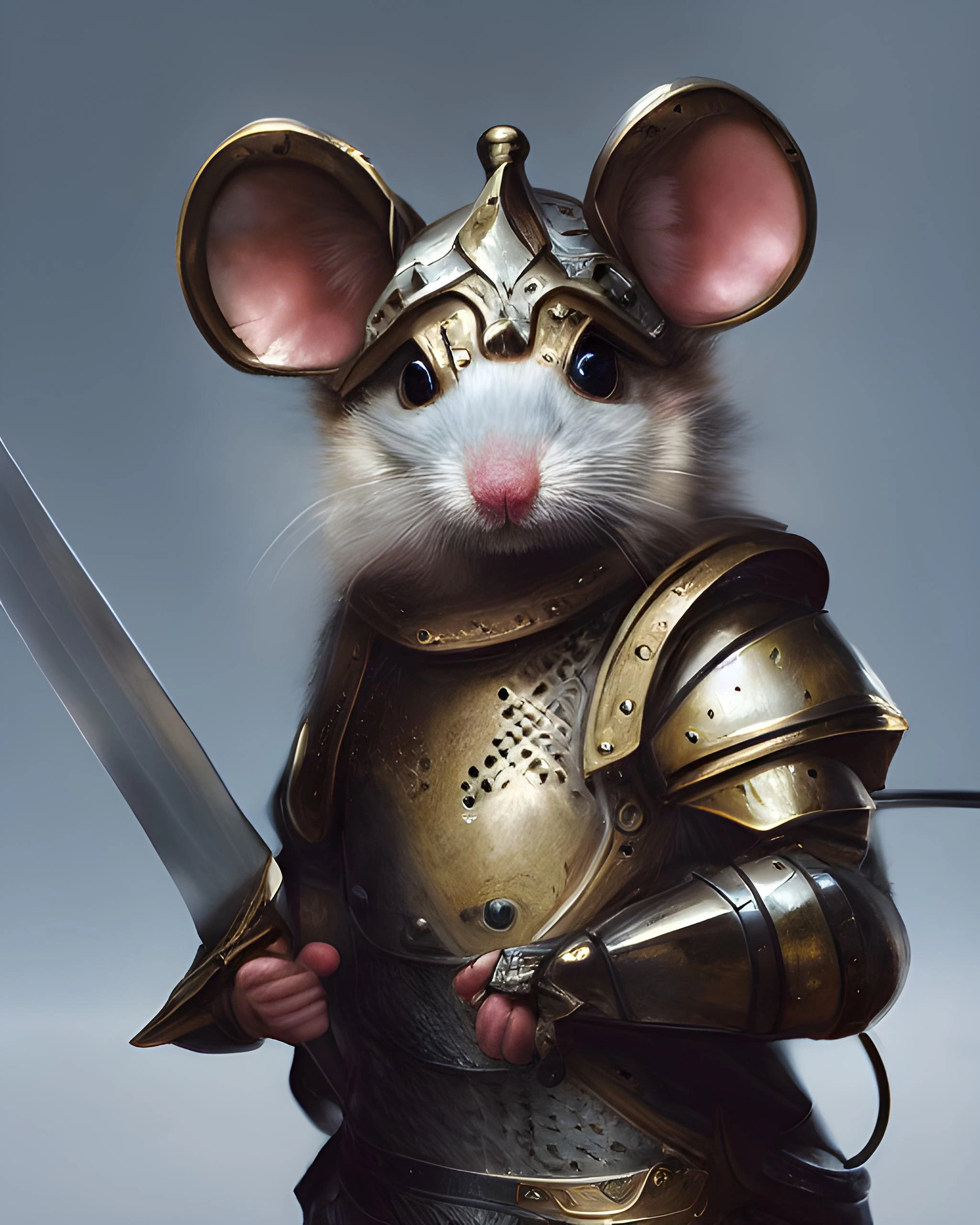 精美盔甲小老鼠挥剑护盾