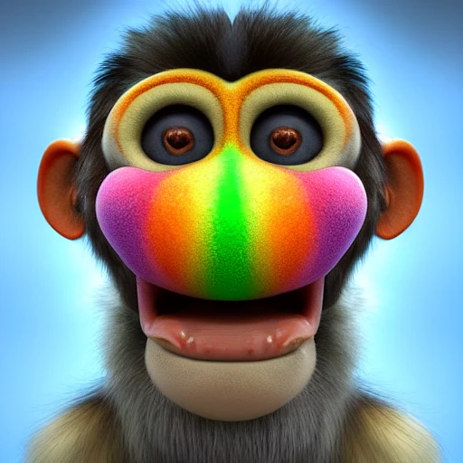 彩虹猴子：可爱对称，超现实渲染