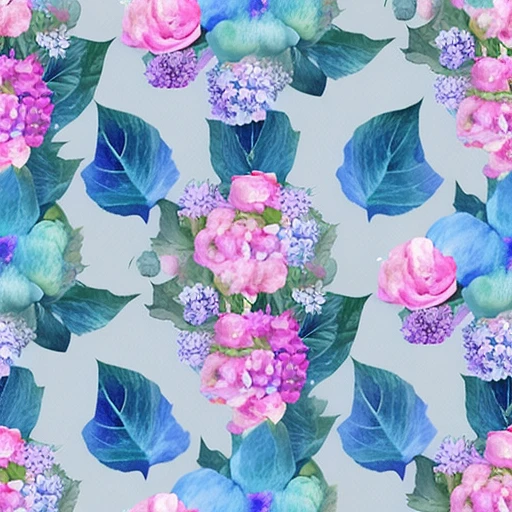 粉蓝花卉图案，无缝重构