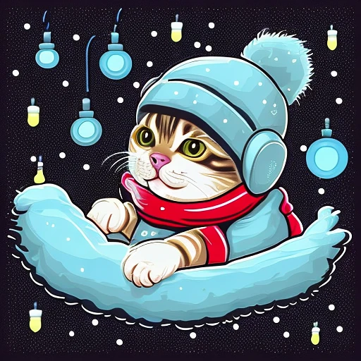 冬季猫耳贴纸：可爱发光，高清无水印