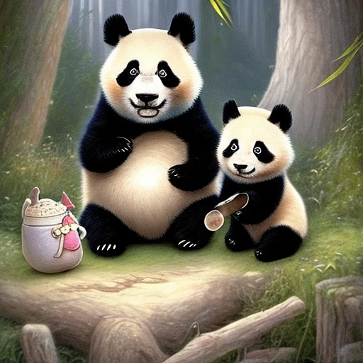 可爱小岛上的熊猫公主和小狼