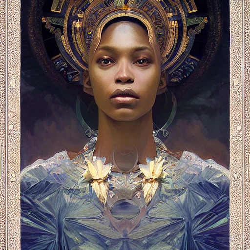 对称数字绘画：女神、黑人妇女、天堂景色