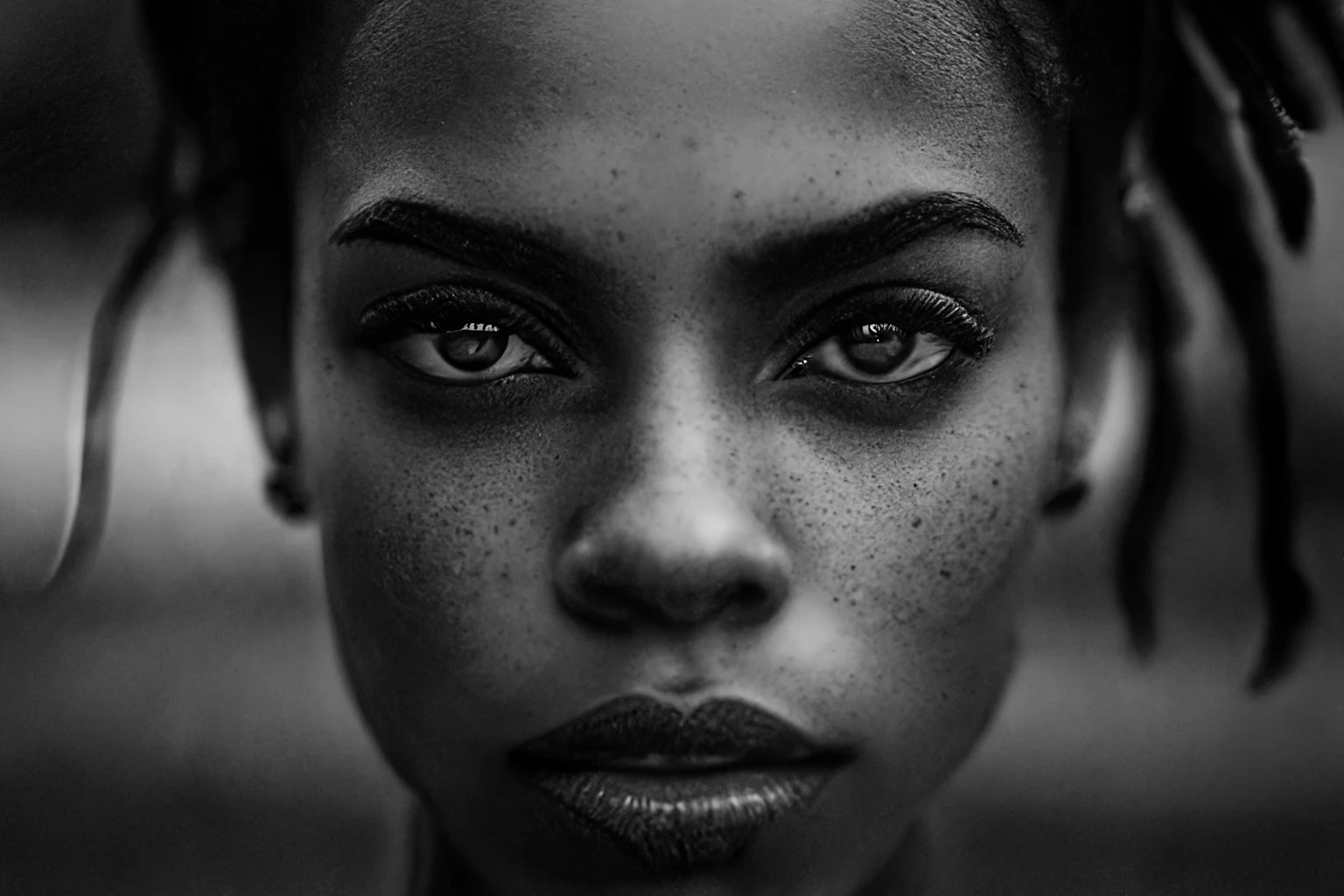 黑白高质感徕卡特写壁纸：盯相机的黑人女性